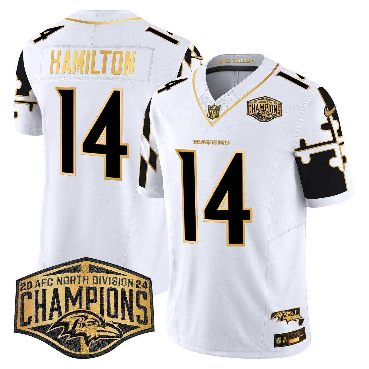 BAL Maryland Flag Map 2024 AFC North Division Champions Patch Gold Vapor Limited Jersey - image 20