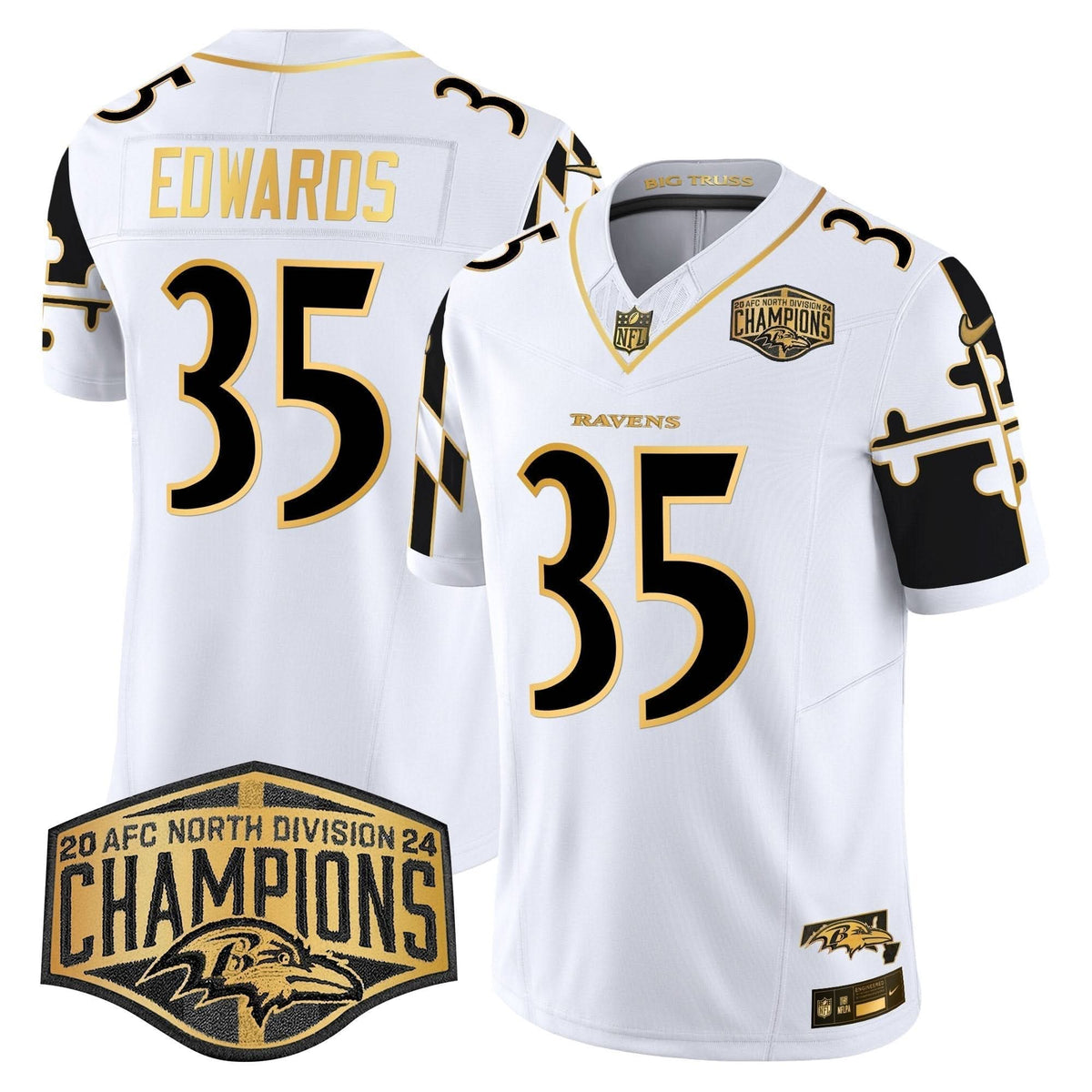 BAL Maryland Flag Map 2024 AFC North Division Champions Patch Gold Vapor Limited Jersey - image 24
