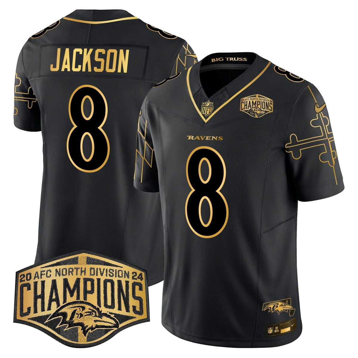 BAL Maryland Flag Map 2024 AFC North Division Champions Patch Gold Vapor Limited Jersey - image 26