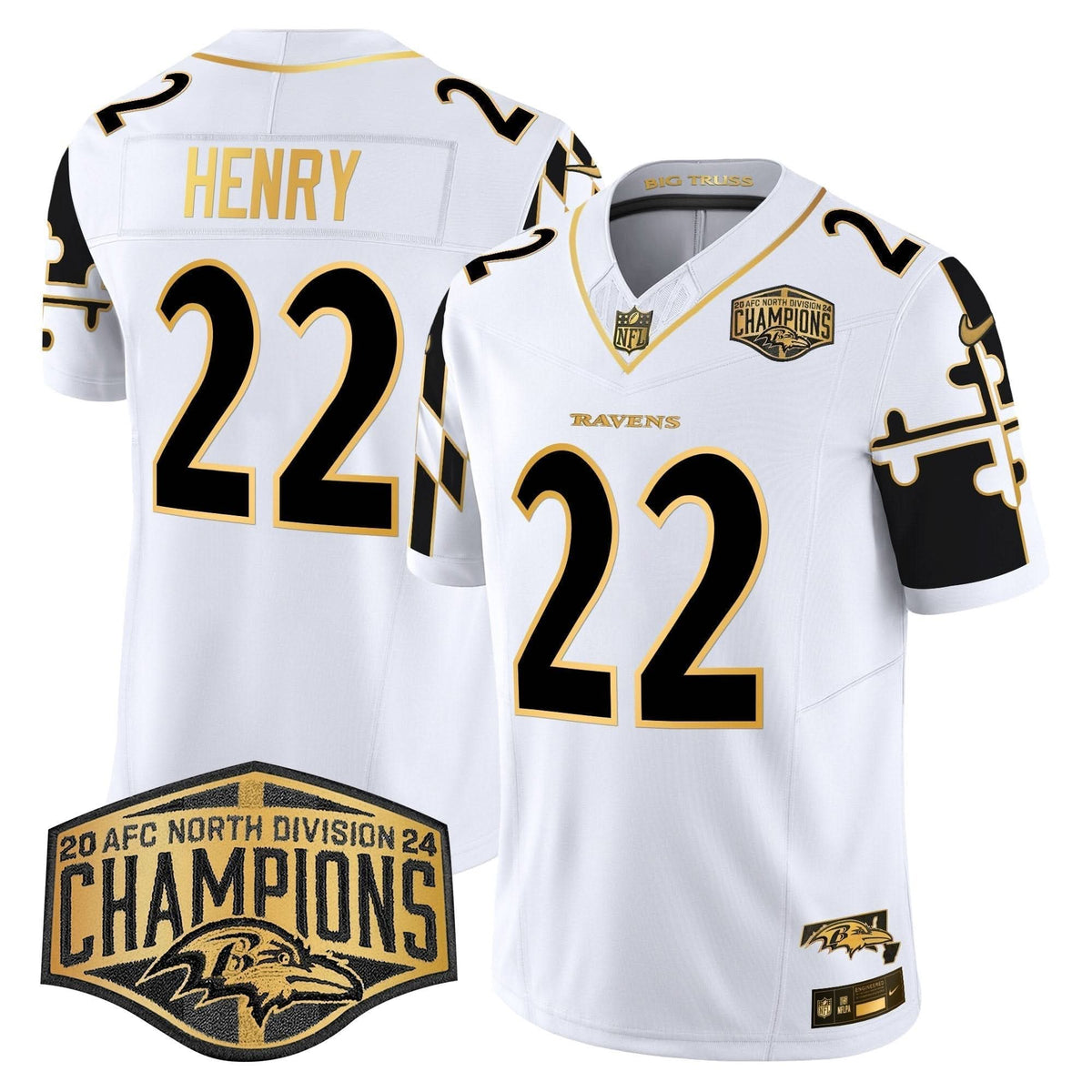 BAL Maryland Flag Map 2024 AFC North Division Champions Patch Gold Vapor Limited Jersey - image 17