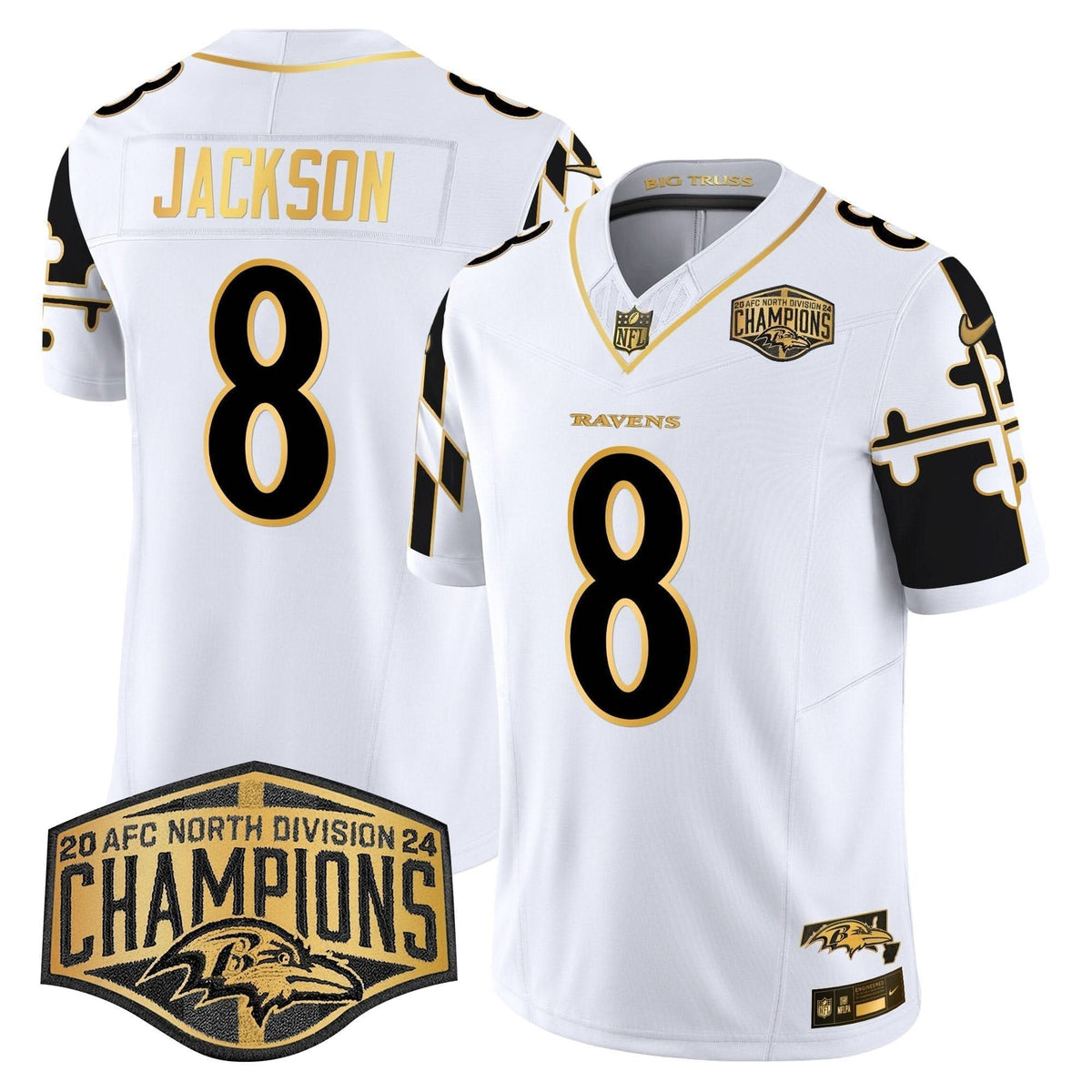 BAL Maryland Flag Map 2024 AFC North Division Champions Patch Gold Vapor Limited Jersey - image 18