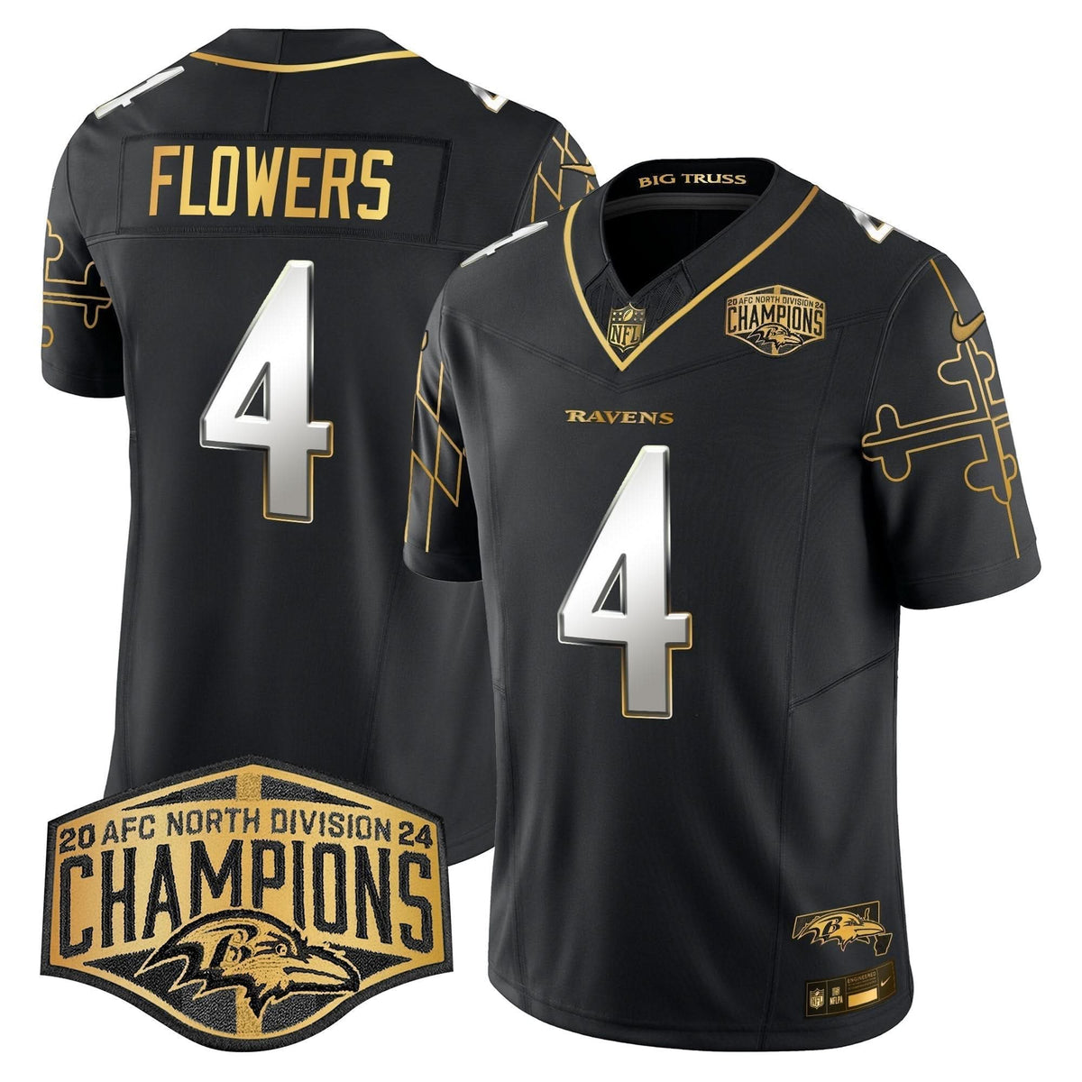BAL Maryland Flag Map 2024 AFC North Division Champions Patch Gold Vapor Limited Jersey - image 7