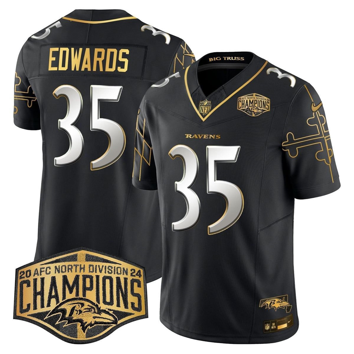 BAL Maryland Flag Map 2024 AFC North Division Champions Patch Gold Vapor Limited Jersey - image 8
