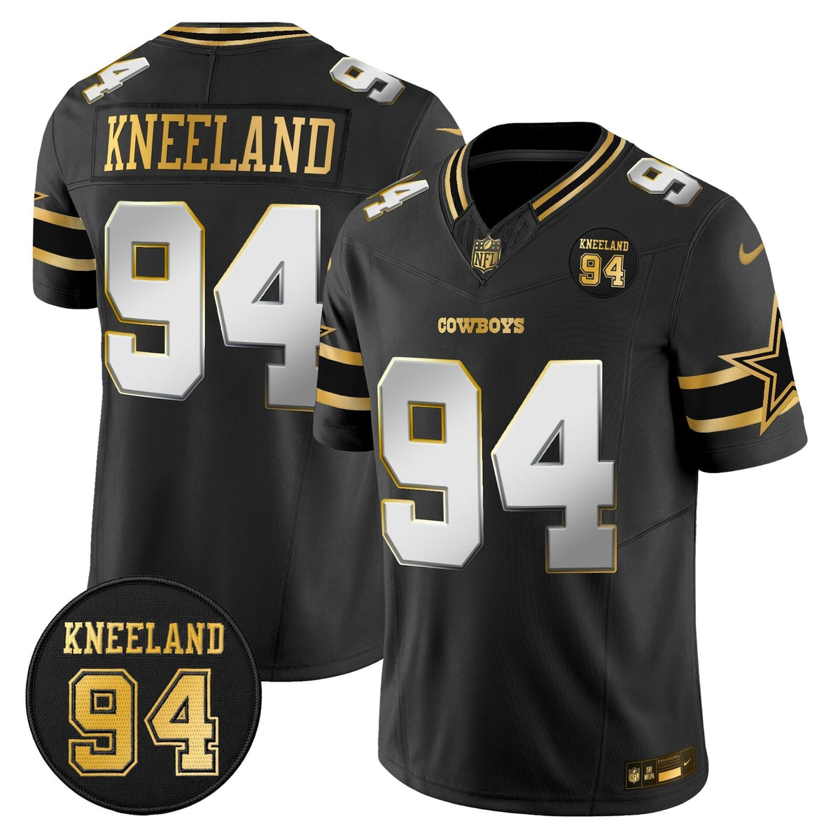 DAL #94 Marshawn Kneeland Memorial Patch Gold Vapor Limited Jersey - image 21