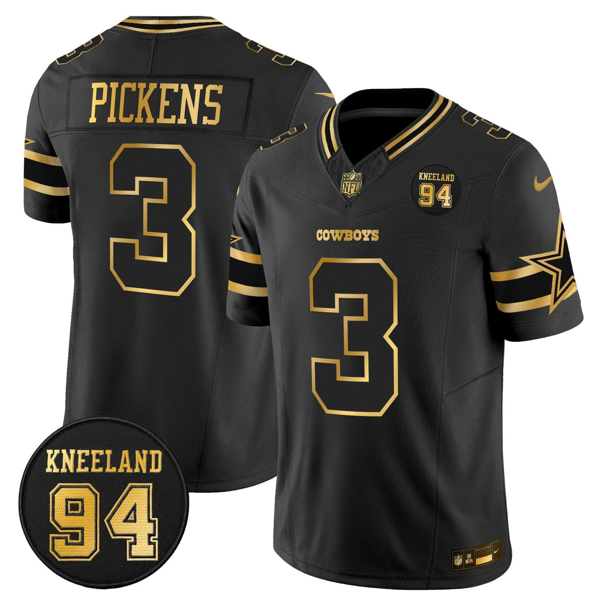 DAL #94 Marshawn Kneeland Memorial Patch Gold Vapor Limited Jersey - image 7