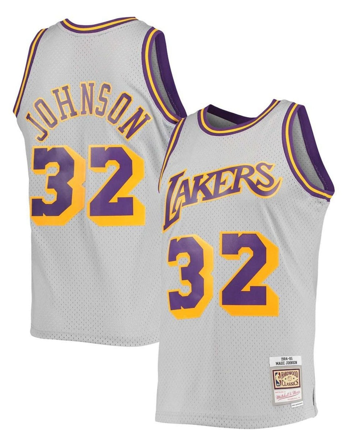 Men's Magic Johnson Los Angeles Lakers Mitchell & Ness 1984-85 Hardwood Classics Reload 2.0 Swingman Jersey - Gray - image 1