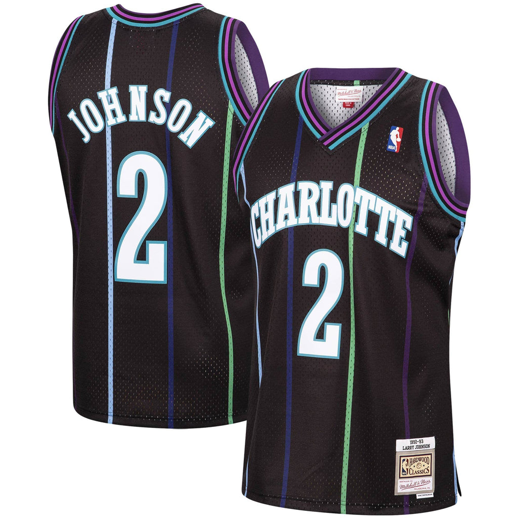 Men's Charlotte Hornets Larry Johnson Mitchell & Ness 1992-93 Hardwood Classics Reload 2.0 Swingman Jersey-Black - image 1