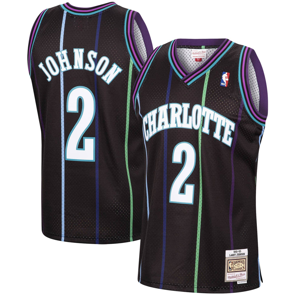 Men's Charlotte Hornets Larry Johnson Mitchell & Ness 1992-93 Hardwood Classics Reload 2.0 Swingman Jersey-Black - image 1