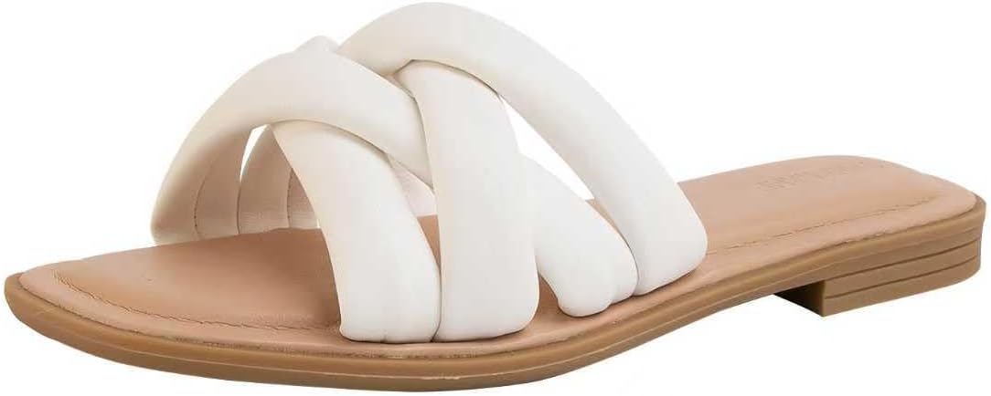 White Braided Open-Toe Slide Sandals — view 1