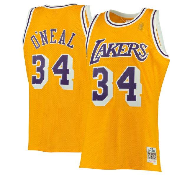 Men's Los Angeles Lakers Shaquille O'Neal Mitchell & Ness Gold 1996-97 Hardwood Classics Swingman Jersey - image 1