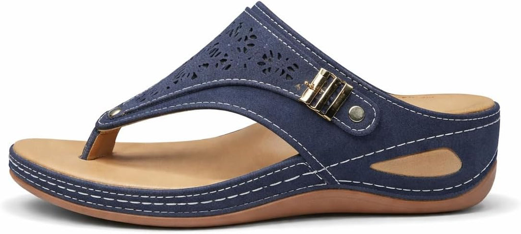 Buckle-Accent Thong Wedge Sandals — view 34