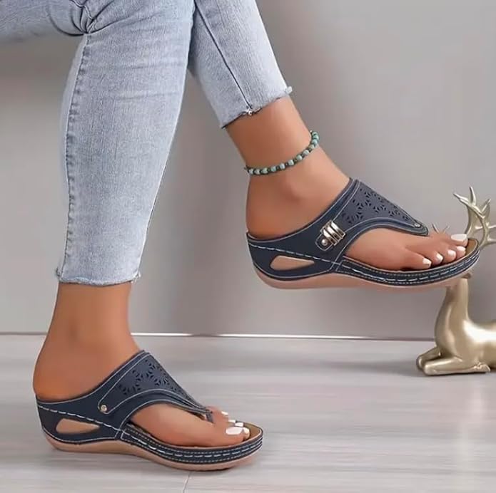 Buckle-Accent Thong Wedge Sandals — view 35