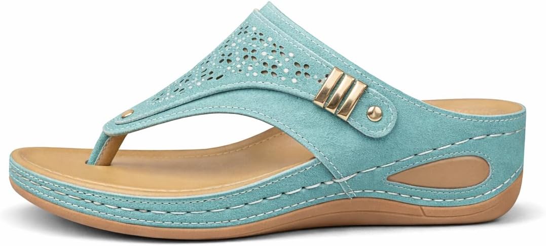 Buckle-Accent Thong Wedge Sandals — view 8