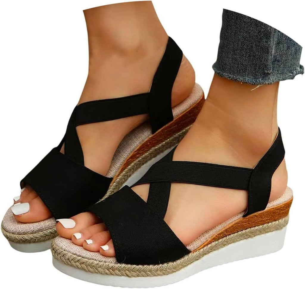 Cross-Strap Espadrille Wedge Sandals — view 1