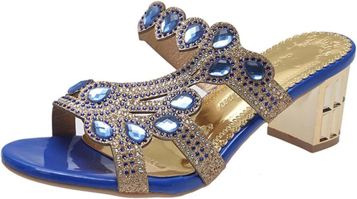 Jeweled Cutout Block-Heel Slides — view 1