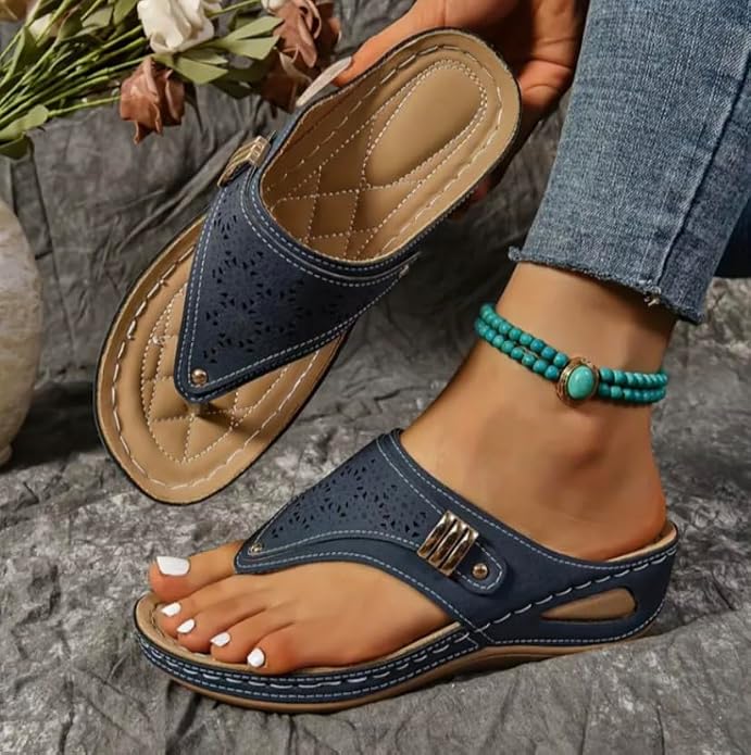 Buckle-Accent Thong Wedge Sandals — view 38