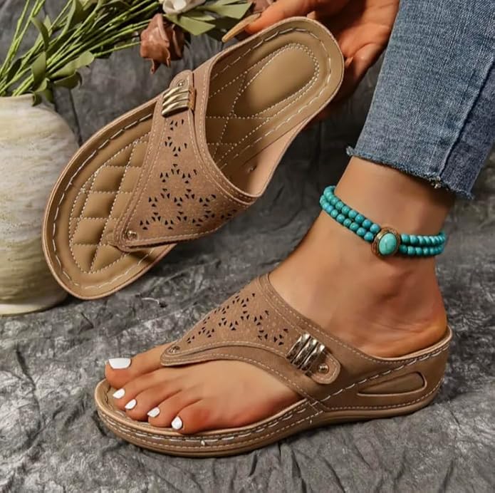 Buckle-Accent Thong Wedge Sandals — view 2