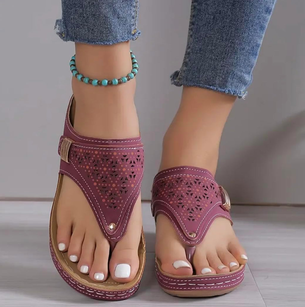 Buckle-Accent Thong Wedge Sandals — view 26