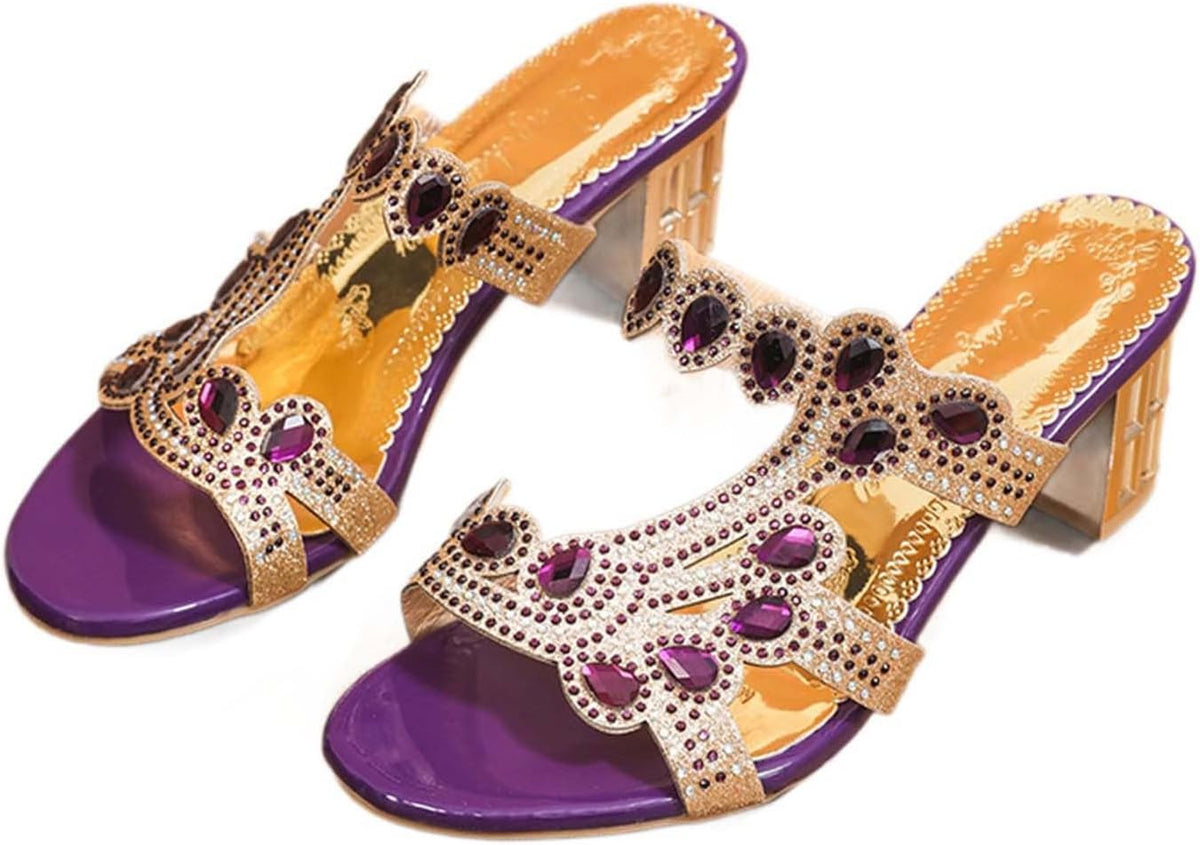 Jeweled Cutout Block-Heel Slides — view 24