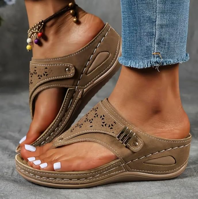 Buckle-Accent Thong Wedge Sandals — view 3