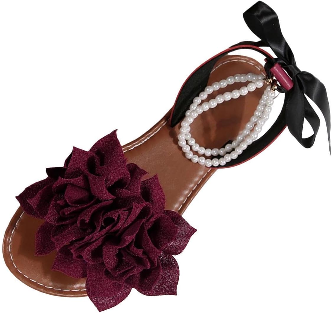 Floral Pearl-Accent Flat Sandals — view 1