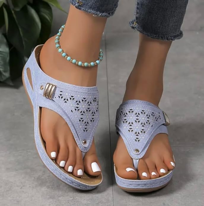 Buckle-Accent Thong Wedge Sandals — view 48