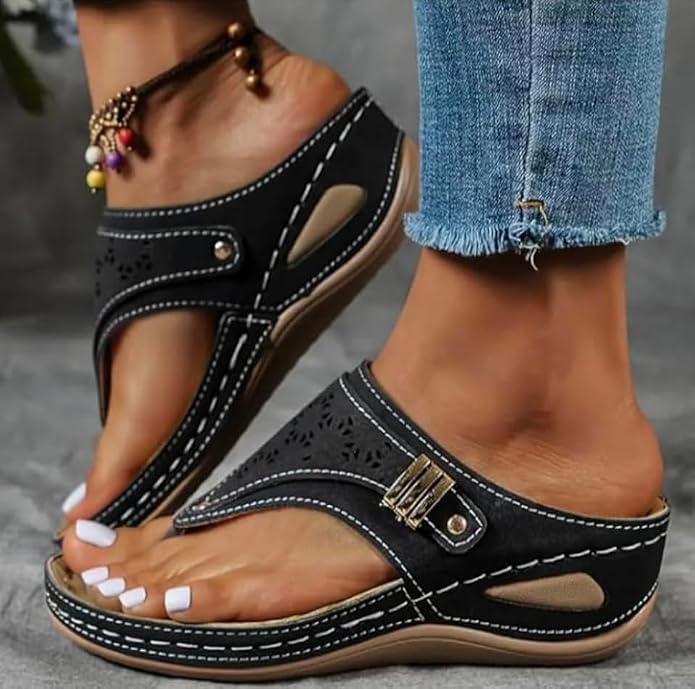 Buckle-Accent Thong Wedge Sandals — view 33