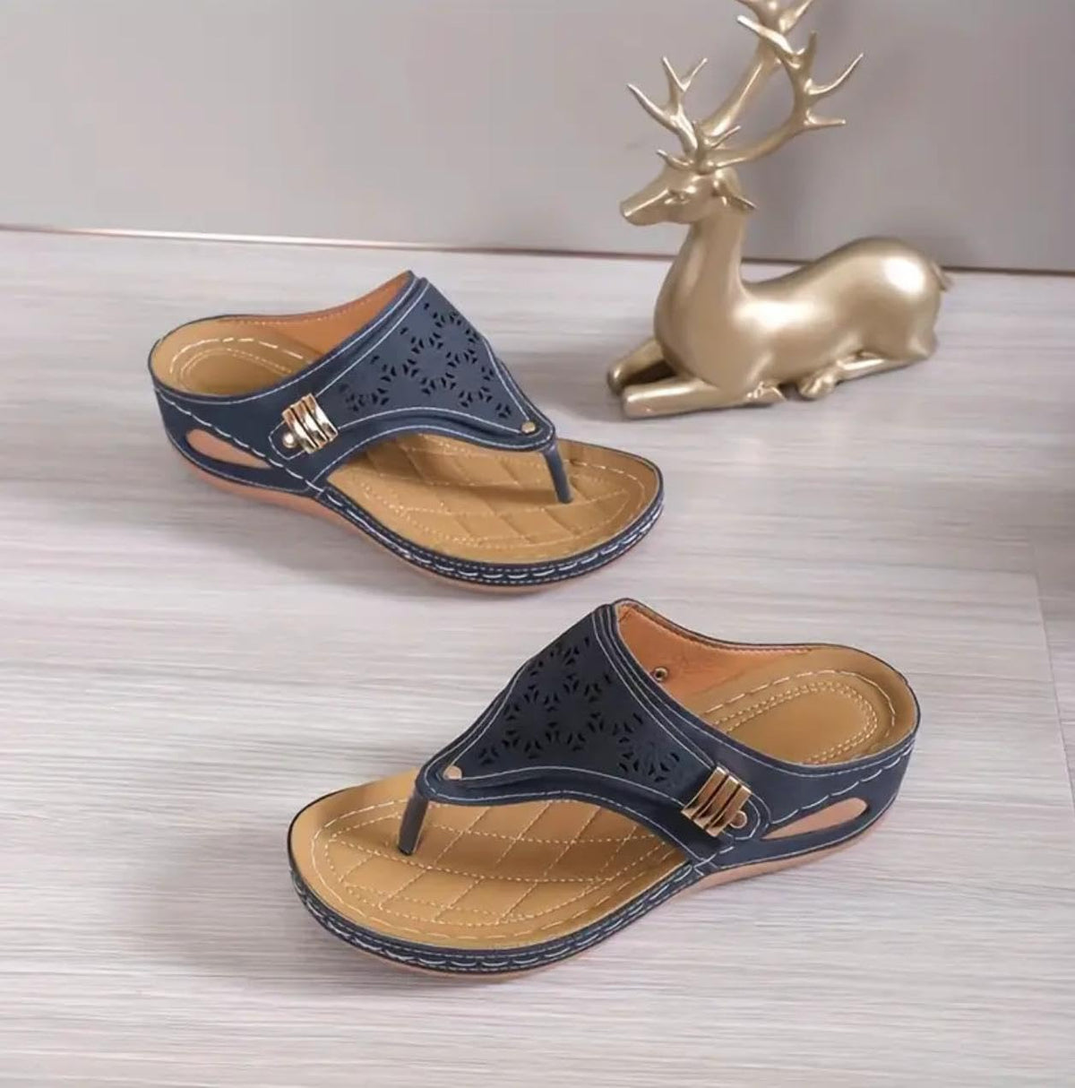 Buckle-Accent Thong Wedge Sandals — view 36