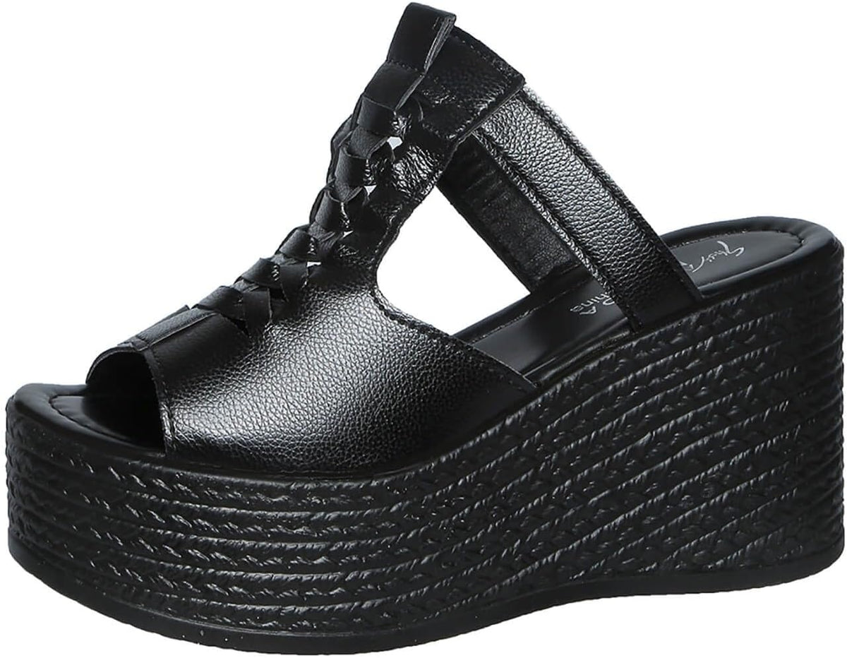 Braided T-Strap Wedge Slide Sandals — view 1