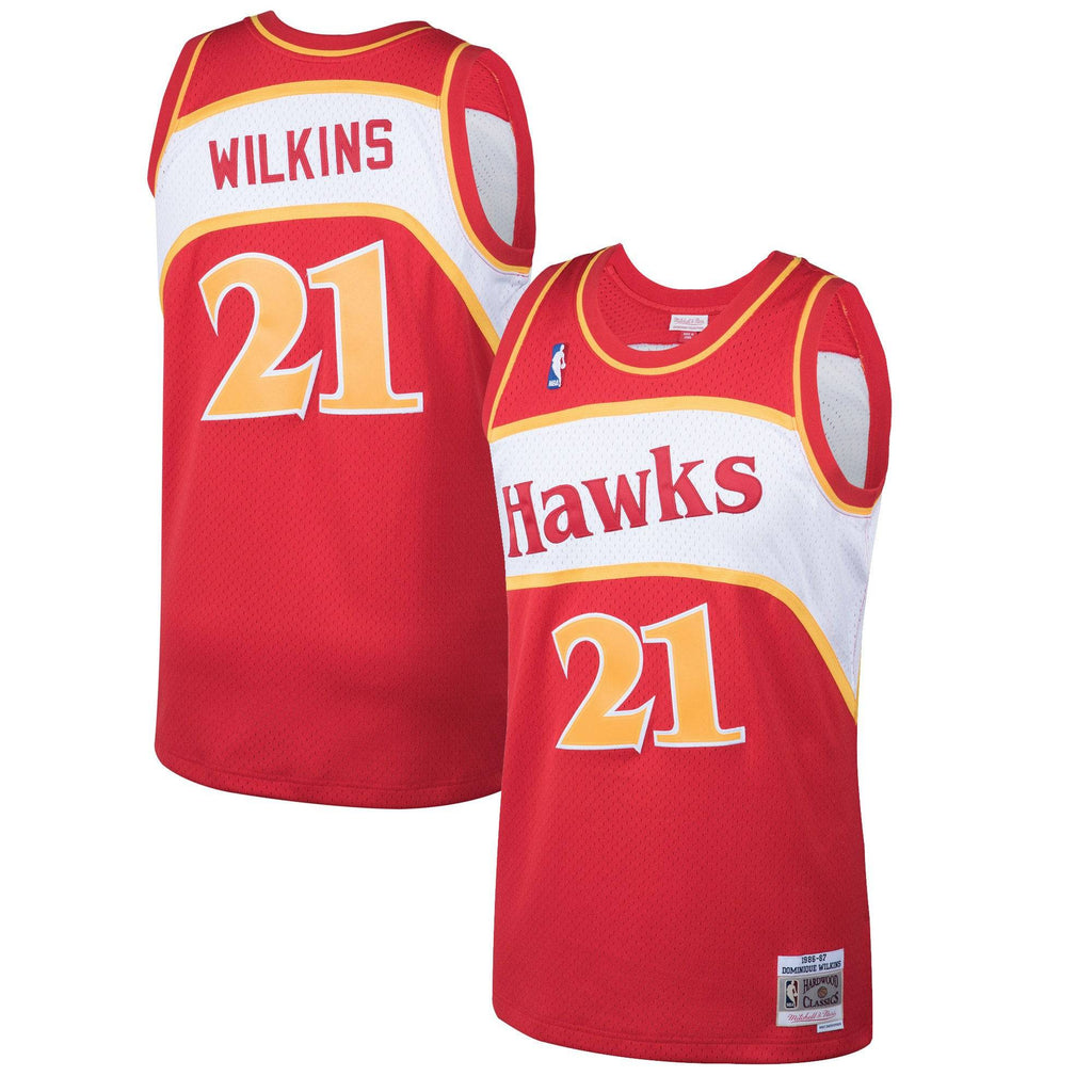 Men's Atlanta Hawks Dominique Wilkins Mitchell & Ness Red 1986-87 Hardwood Classics Swingman Jersey - image 1
