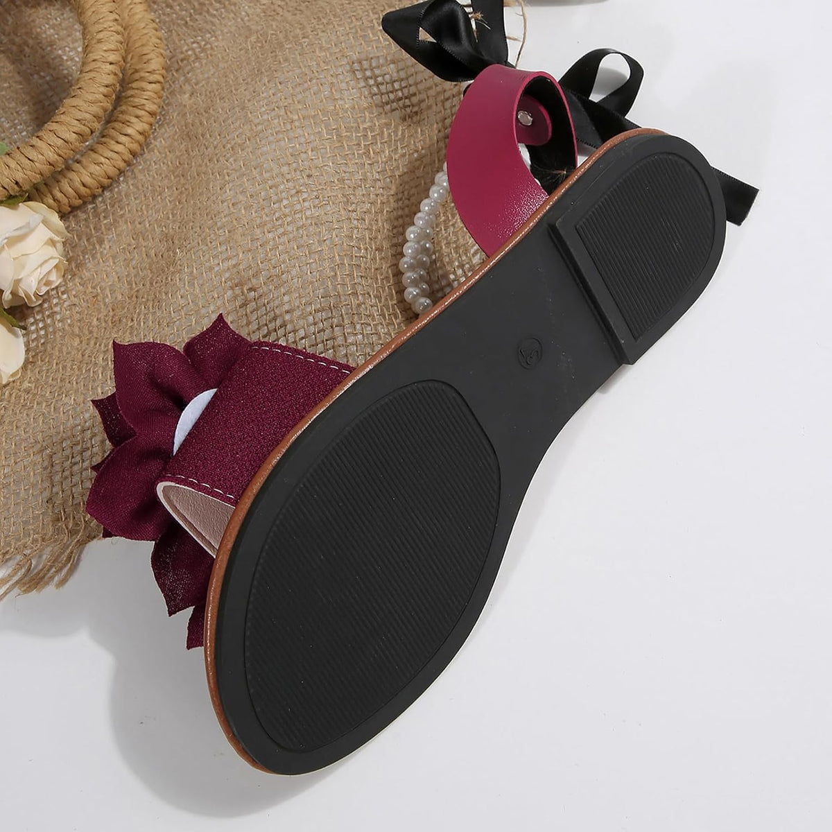 Floral Pearl-Accent Flat Sandals — view 3