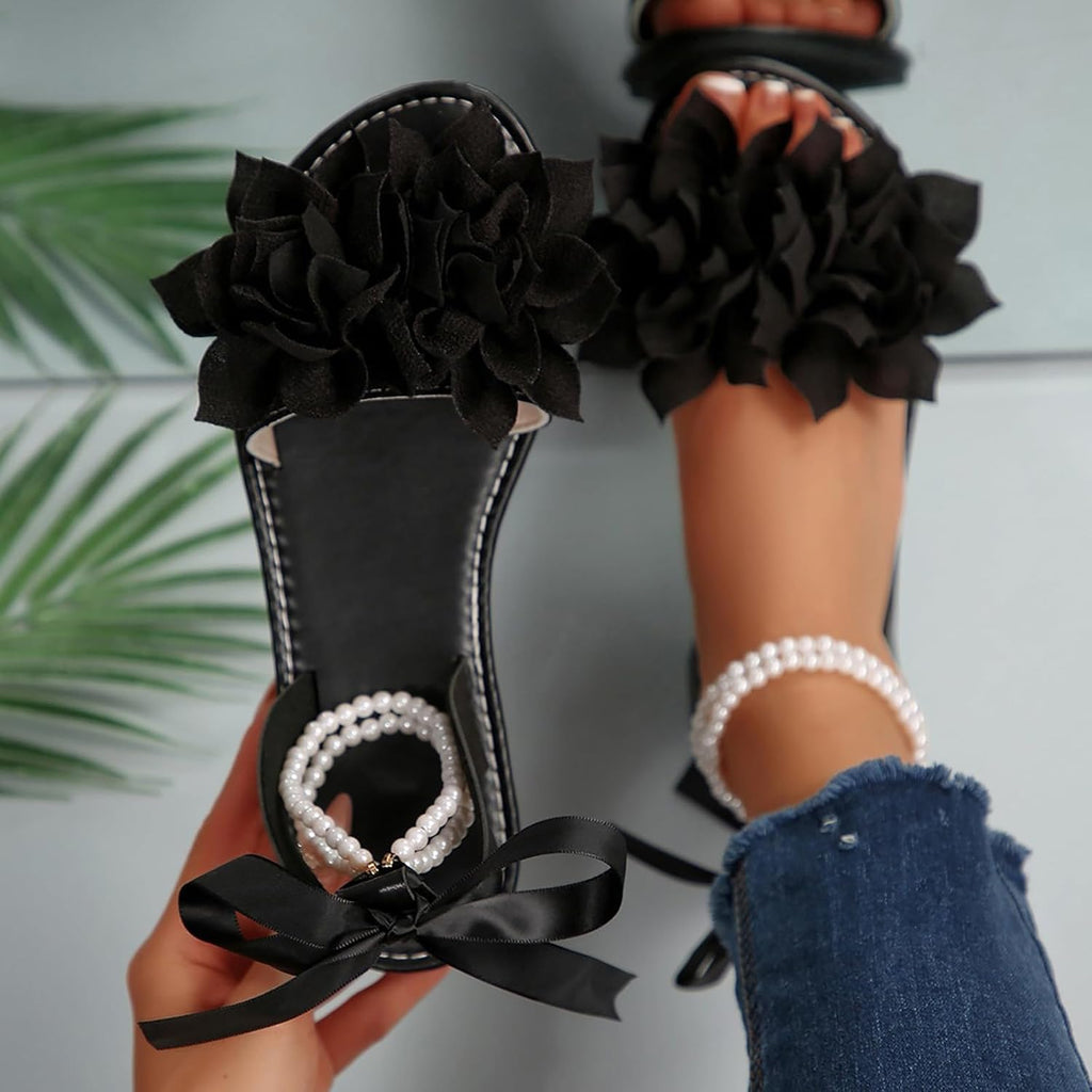 Floral Pearl-Accent Flat Sandals — view 15
