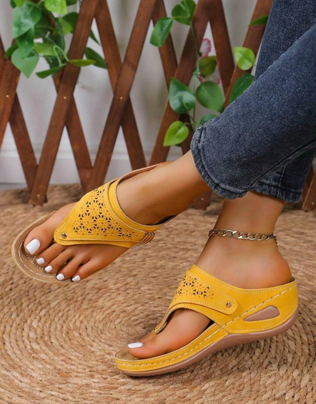Buckle-Accent Thong Wedge Sandals — view 56