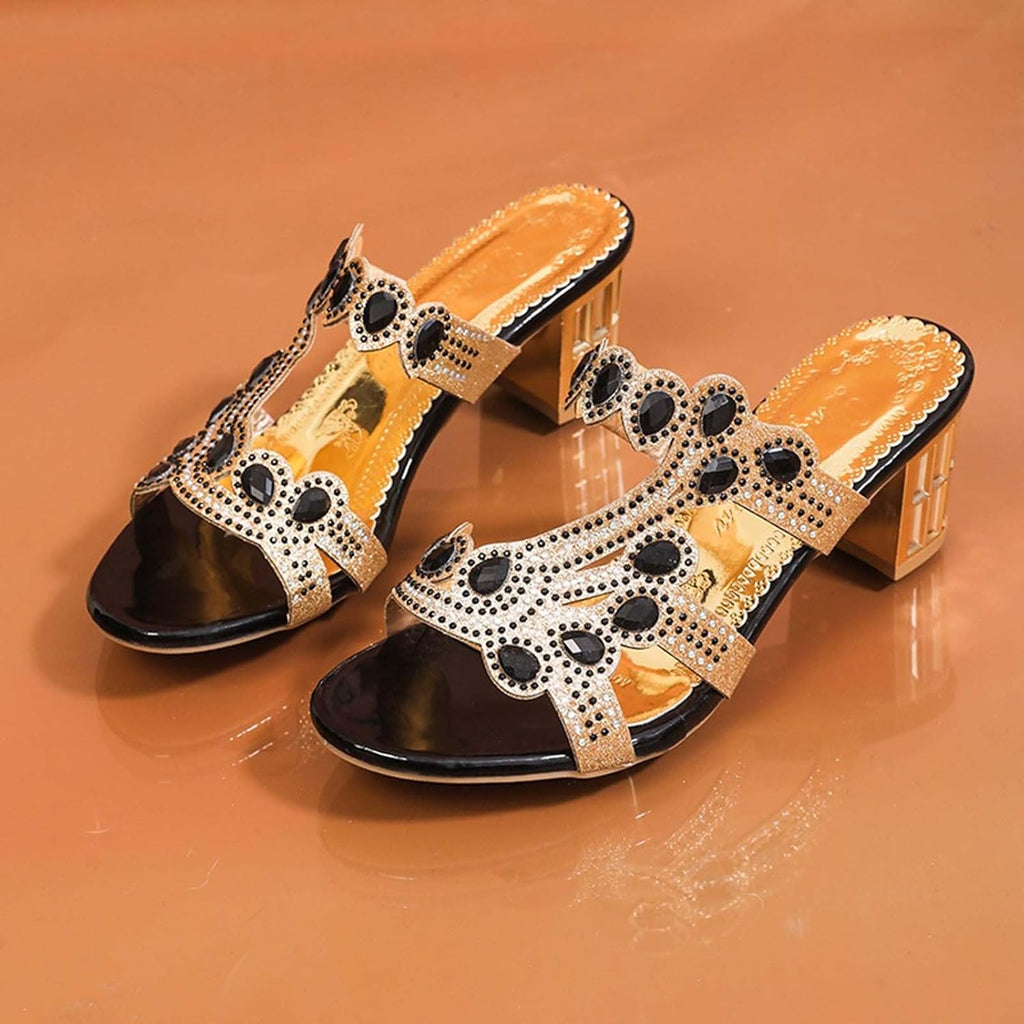 Jeweled Cutout Block-Heel Slides — view 9