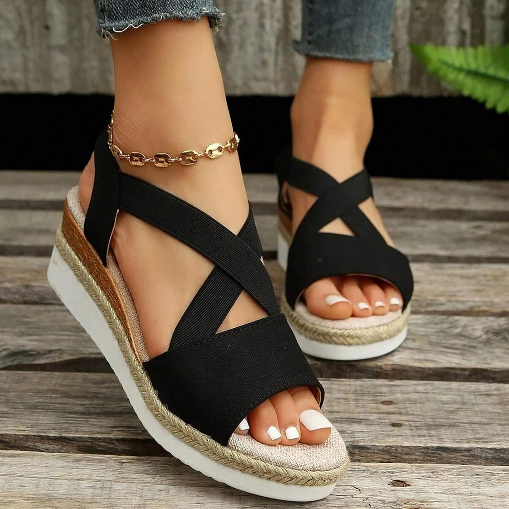 Cross-Strap Espadrille Wedge Sandals — view 5