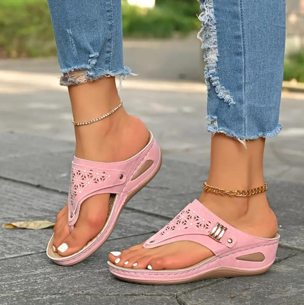 Buckle-Accent Thong Wedge Sandals — view 15