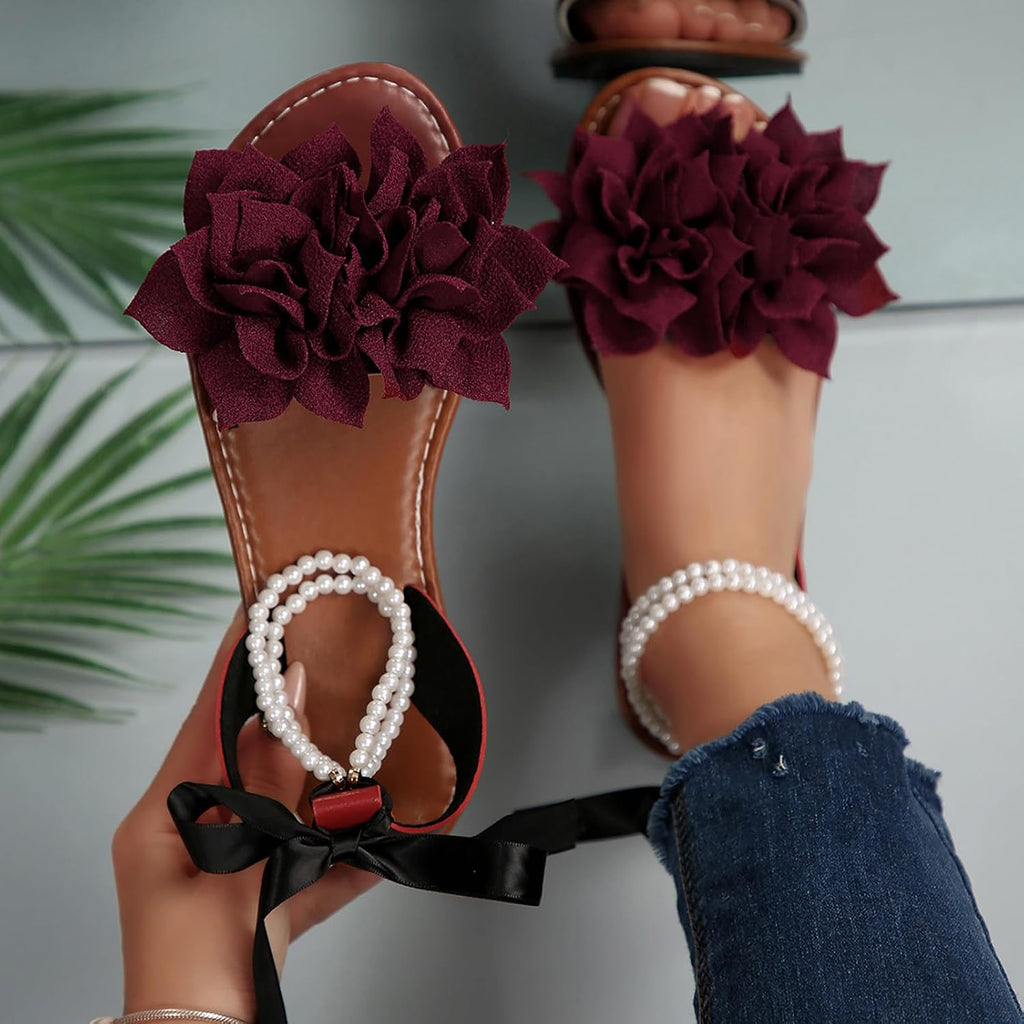 Floral Pearl-Accent Flat Sandals — view 2
