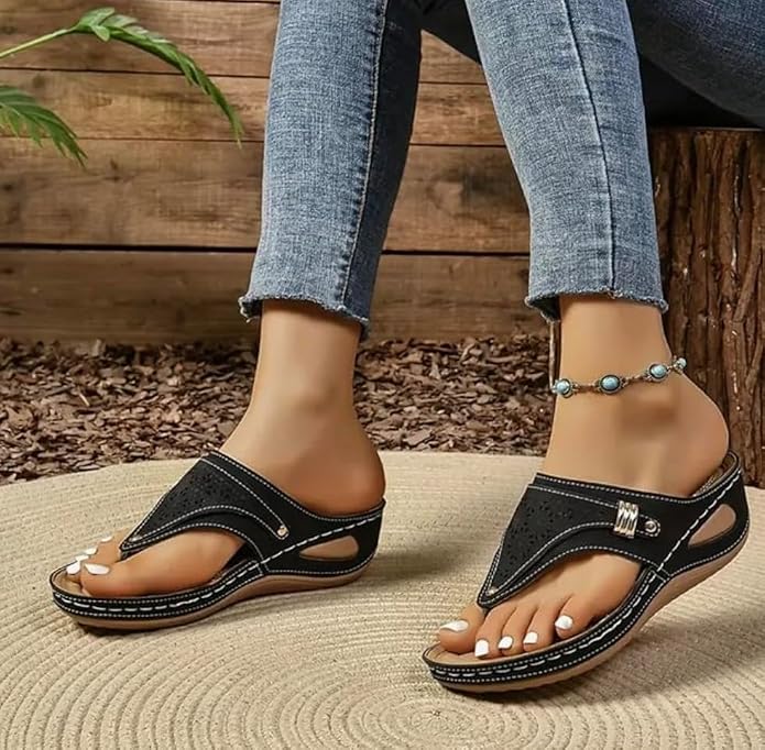 Buckle-Accent Thong Wedge Sandals — view 32