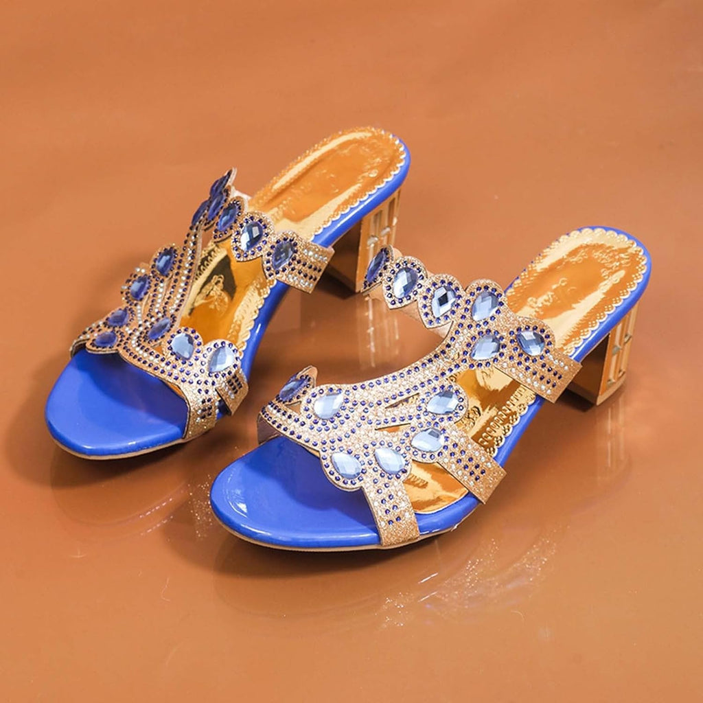 Jeweled Cutout Block-Heel Slides — view 4