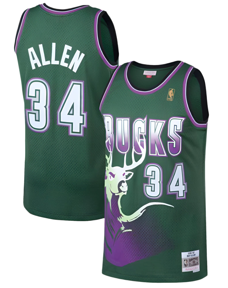 Men's Milwaukee Bucks Ray Allen Mitchell & Ness Kelly Green 1996-97 Hardwood Classics Swingman Jersey - image 1