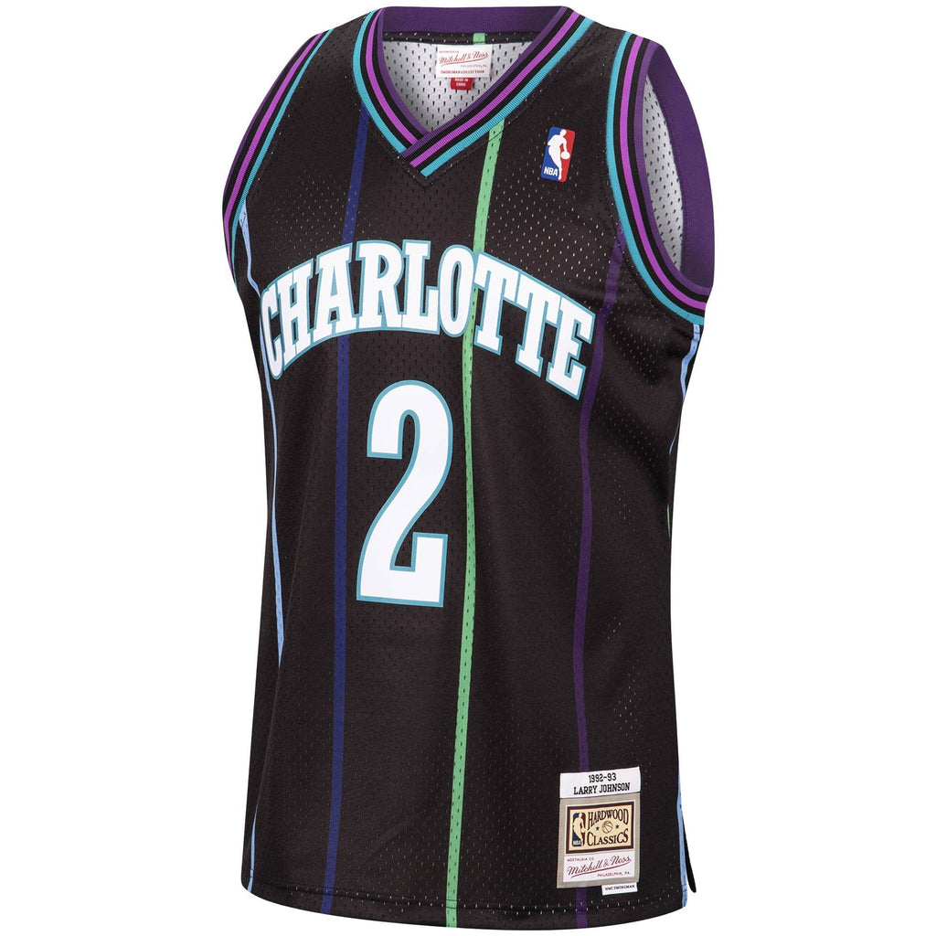 Men's Charlotte Hornets Larry Johnson Mitchell & Ness 1992-93 Hardwood Classics Reload 2.0 Swingman Jersey-Black - image 2