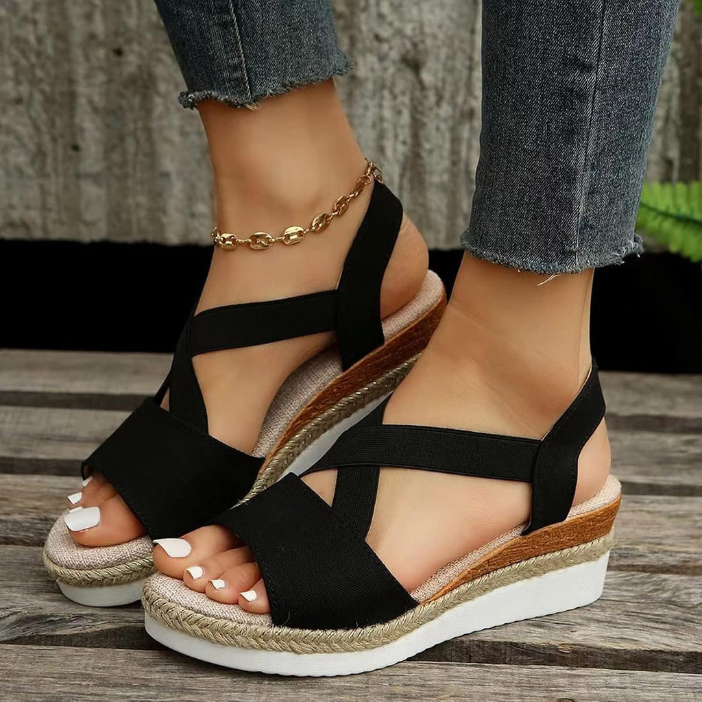 Cross-Strap Espadrille Wedge Sandals — view 3