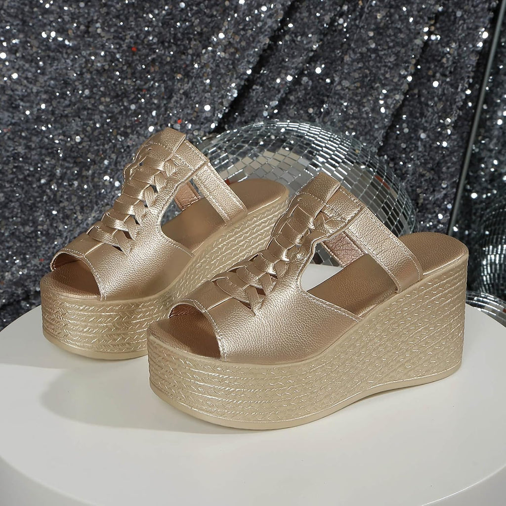 Braided T-Strap Wedge Slide Sandals — view 11