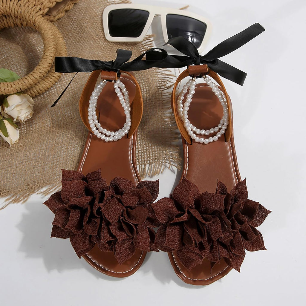 Floral Pearl-Accent Flat Sandals — view 24