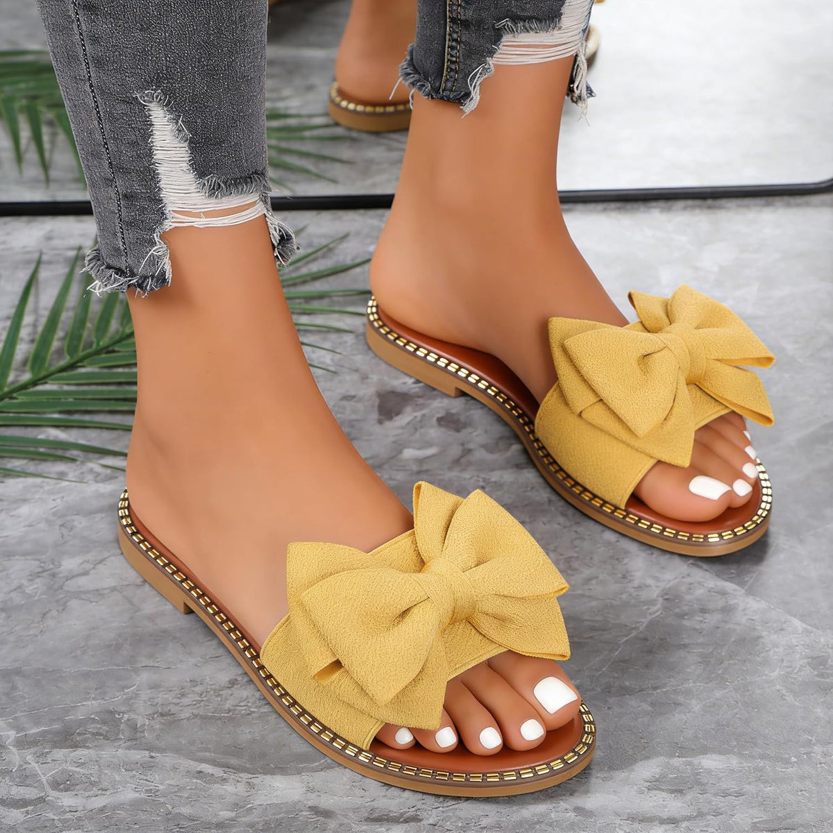 Bow-Accent Flat Slide Sandals — view 3