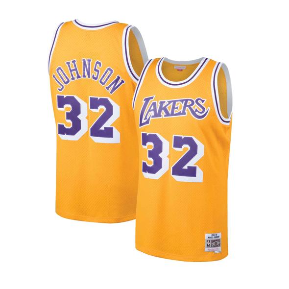Los Angeles Lakers Magic Johnson Gold 1984-85 Hardwood Classics Swingman Jersey - image 1