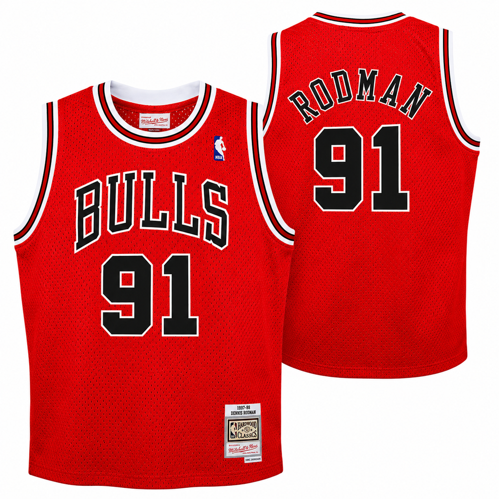 Chicago Bulls Dennis Rodman Mitchell & Ness Red 1995-96 Hardwood Classics Swingman Jersey - image 1