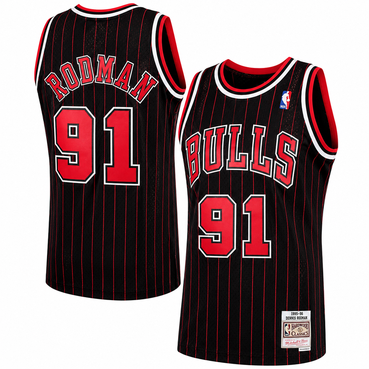 Men's Chicago Bulls Dennis Rodman Mitchell & Ness Black 1995-96 Hardwood Classics Swingman Jersey - image 1
