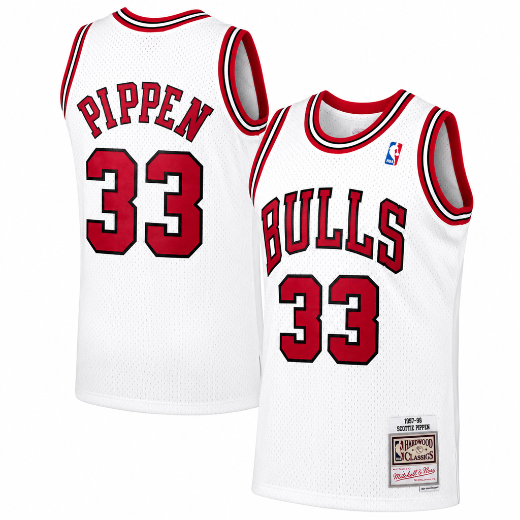Men's Chicago Bulls Scottie Pippen Mitchell & Ness White Hardwood Classics 1997-98 Swingman Jersey - image 1