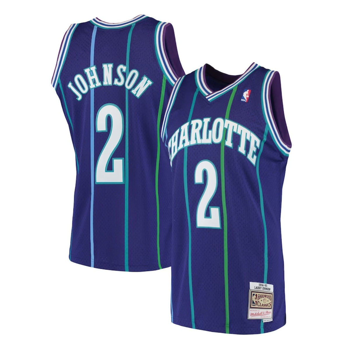 Charlotte Hornets Larry Johnson Purple 1994-95 Hardwood Classics Swingman Jersey - image 2
